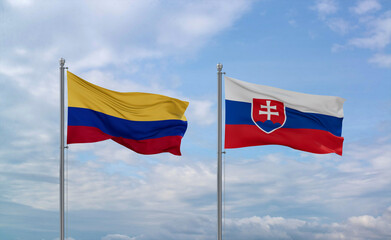 Slovakia and Colombia flags, country relationship concept