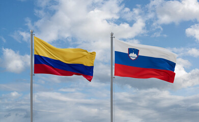 Slovenia and Colombia flags, country relationship concept