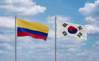 South Korea and Colombia flags, country relationship concept