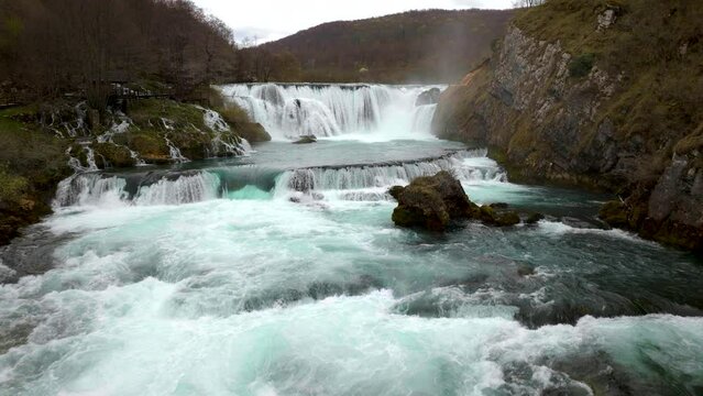 Majestic Strbacki Buk waterfall in the Una river, Bosnia and Herzegovina, April 2023