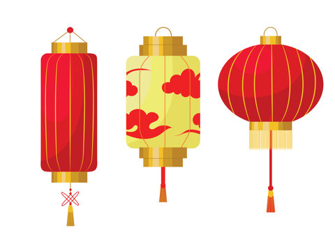 Set with three traditional Chinese lanterns, isolated vector illustrations