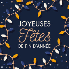 Joyeuses fêtes de fin d'année - Illustration festive pour célébrer Noël et le jour de l'an - Éléments décoratifs et textes éditables - Vecteur élégant - Guirlandes lumineuses modernes