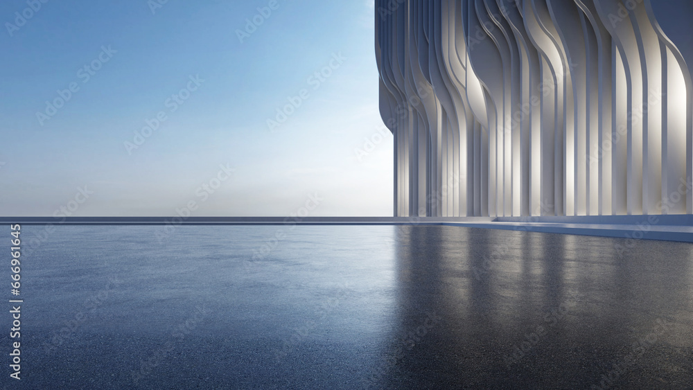 Aufkleber 3d render of abstract parametric architecture with empty concrete floor. Scene for car presentation.