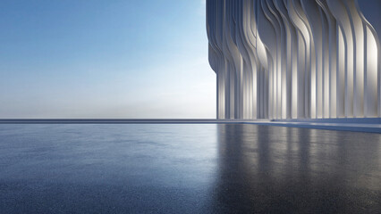 3d render of abstract parametric architecture with empty concrete floor. Scene for car presentation. - 666961645