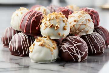 Assorted chocolate candies, Dark and milk Belgian chocolate pralines close-up photo