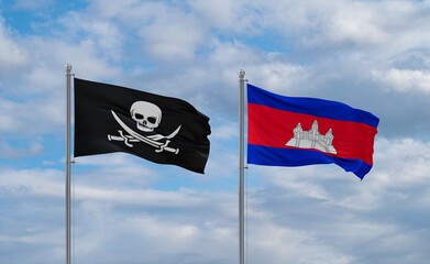 Cambodia and Corsair Pirate flags, country relationship concept