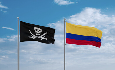 Colombia and Corsair Pirate flags, country relationship concept