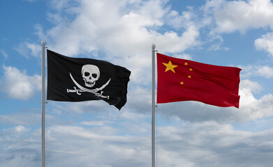 China and Corsair Pirate flags, country relationship concept