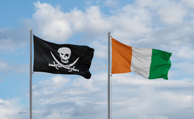Ivory Coast and Corsair Pirate flags, country relationship concept
