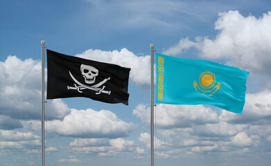 Kazakhstan and Corsair Pirate flags, country relationship concept