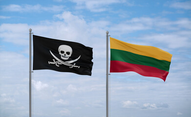 Lithuania and Corsair Pirate flags, country relationship concept