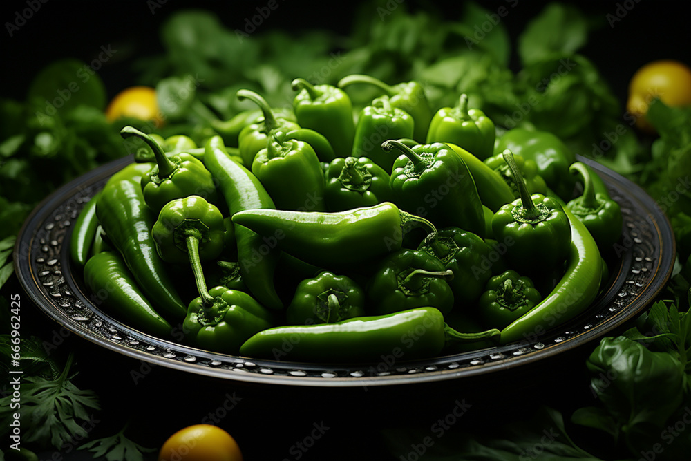 Aufkleber a clean composition featuring a few green bell pepper rings arranged symmetrically, creating a calmi