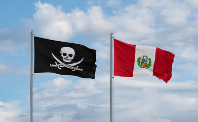 Peru and Corsair Pirate flags, country relationship concept