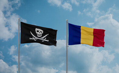 Romania and Corsair Pirate flags, country relationship concept