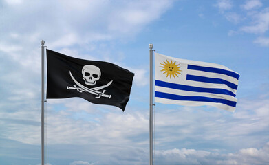 Uruguay and Corsair Pirate flags, country relationship concept