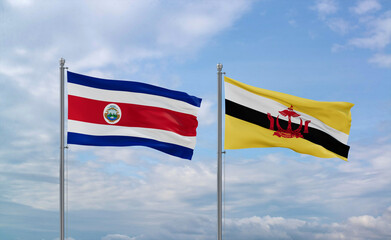 Brunei and Costa Rico flags, country relationship concepts