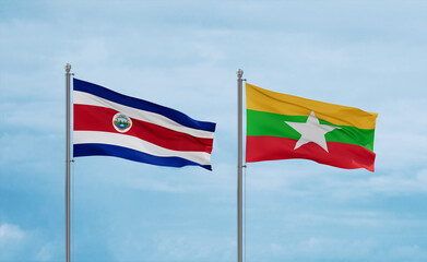 Myanmar and Costa Rico flags, country relationship concept