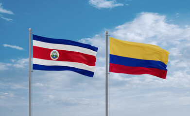 Colombia and Costa Rico flags, country relationship concept