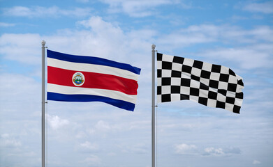 Checkered racing and Costa Rico flags, country relationship concept