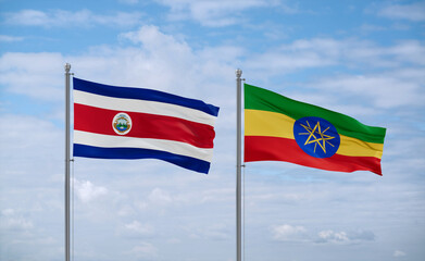 Ethiopia and Costa Rico flags, country relationship concept