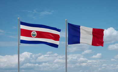 Costa Rico and France flags, country relationship concept