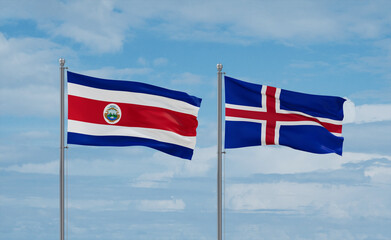 Iceland and Costa Rico flags, country relationship concept