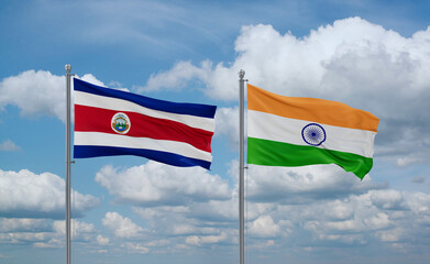 India and Costa Rico flags, country relationship concept