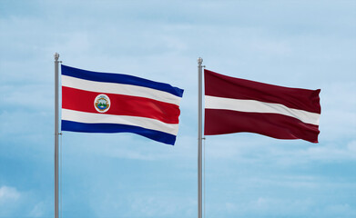 Latvia and Costa Rico flags, country relationship concept