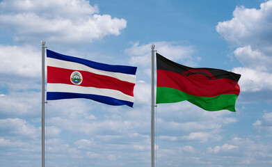 Malawi and Costa Rico flags, country relationship concept