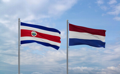 Netherlands and Costa Rico flags, country relationship concept