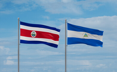 Nicaragua and Costa Rico flags, country relationship concept