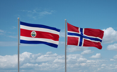 Norway and Costa Rico flags, country relationship concept
