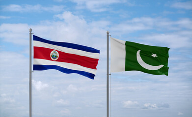 Pakistan and Costa Rico flags, country relationship concept