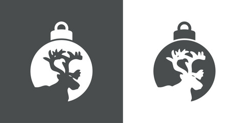 Tiempo de Navidad. Logo con silueta de bola de navidad con cabeza de ciervo o reno Rudolph para su uso en invitaciones y felicitaciones