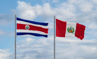 Peru and Costa Rico flags, country relationship concept