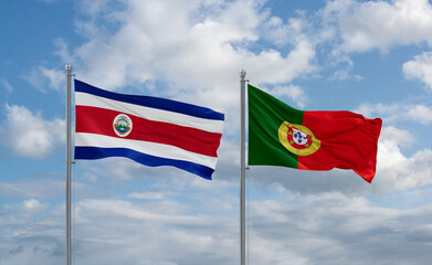 Portugal and Costa Rico flags, country relationship concept