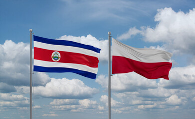Poland and Costa Rico flags, country relationship concept