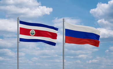 Russia and Costa Rico flags, country relationship concept