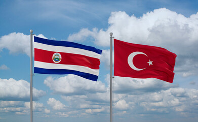 Turkey and Costa Rico flags, country relationship concept