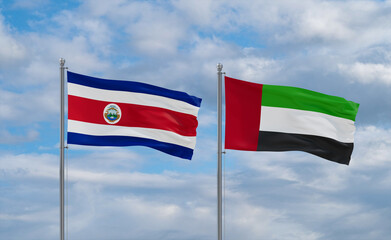UAE and Costa Rico flags, country relationship concept