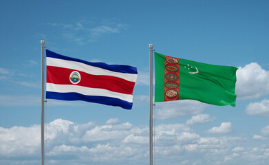Turkmenistan and Costa Rico flags, country relationship concept