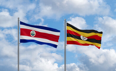 Uganda and Costa Rico flags, country relationship concept