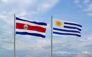 Uruguay and Costa Rico flags, country relationship concept