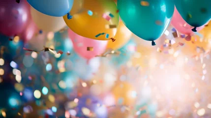 Foto op Plexiglas A colorful confetti-filled balloon about to burst © Cloudyew
