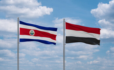 Yemen and Costa Rico flags, country relationship concept