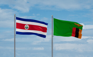 Zambia and Costa Rico flags, country relationship concept