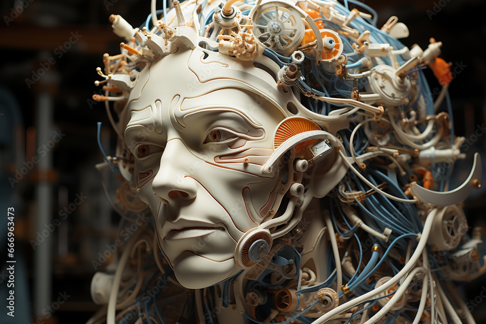 Fototapete 3D printer head as it constructs layers of material, with filament spools neatly arranged beside the machine. 