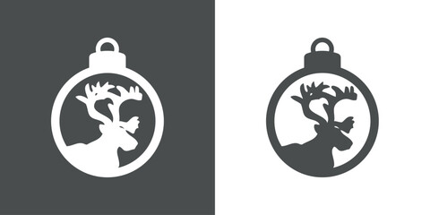 Tiempo de Navidad. Logo con silueta de bola de navidad con cabeza de ciervo o reno Rudolph para su uso en invitaciones y felicitaciones