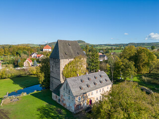 Medieval knight's tower in Siedlecin in the Bobr River Valley near Jelenia Gora