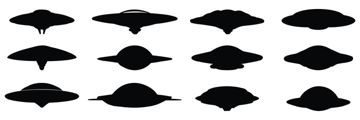 Alien silhouettes set, large pack of vector silhouette design, isolated white background © FutureFFX